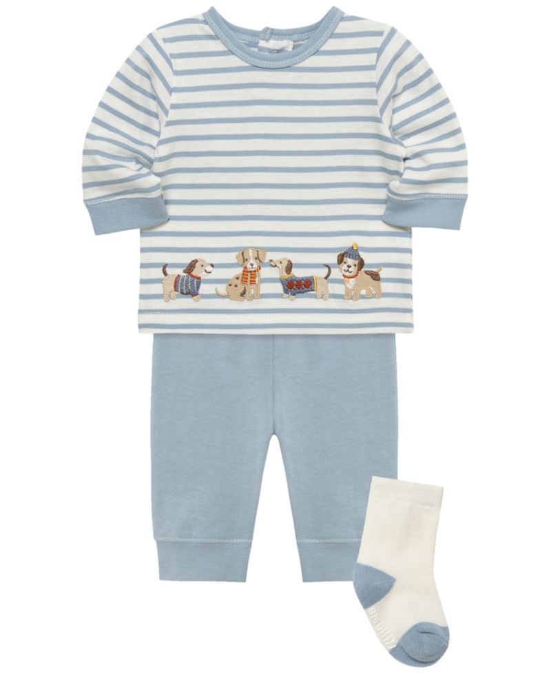 Baby Boys' Puppies Long-Sleeve Top, Joggers and Socks, 3-Piece Set