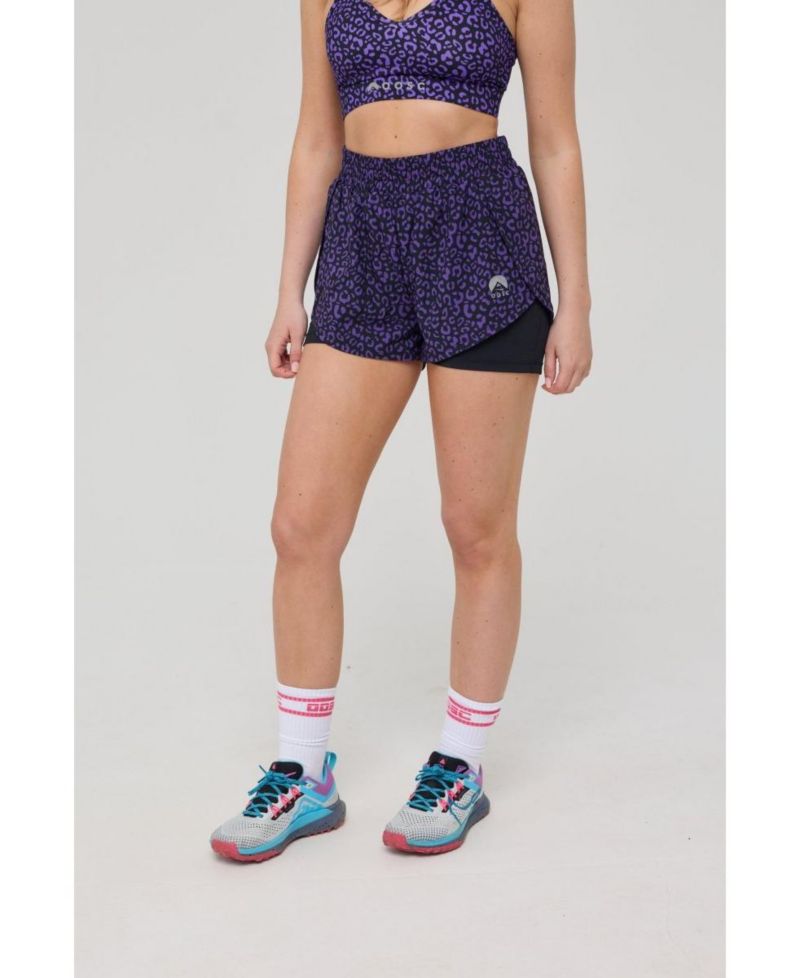 Women's Elite 2 in 1 Running Shorts - Purple Leopard