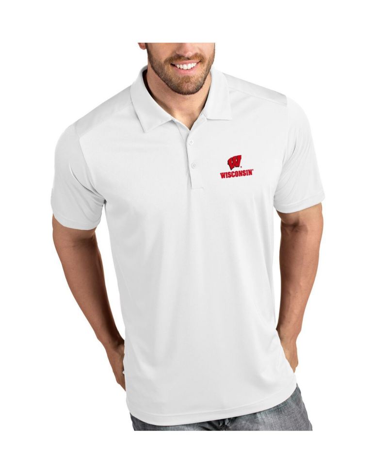 Men's White Wisconsin Badgers Antigua Tribute Polo Shirt