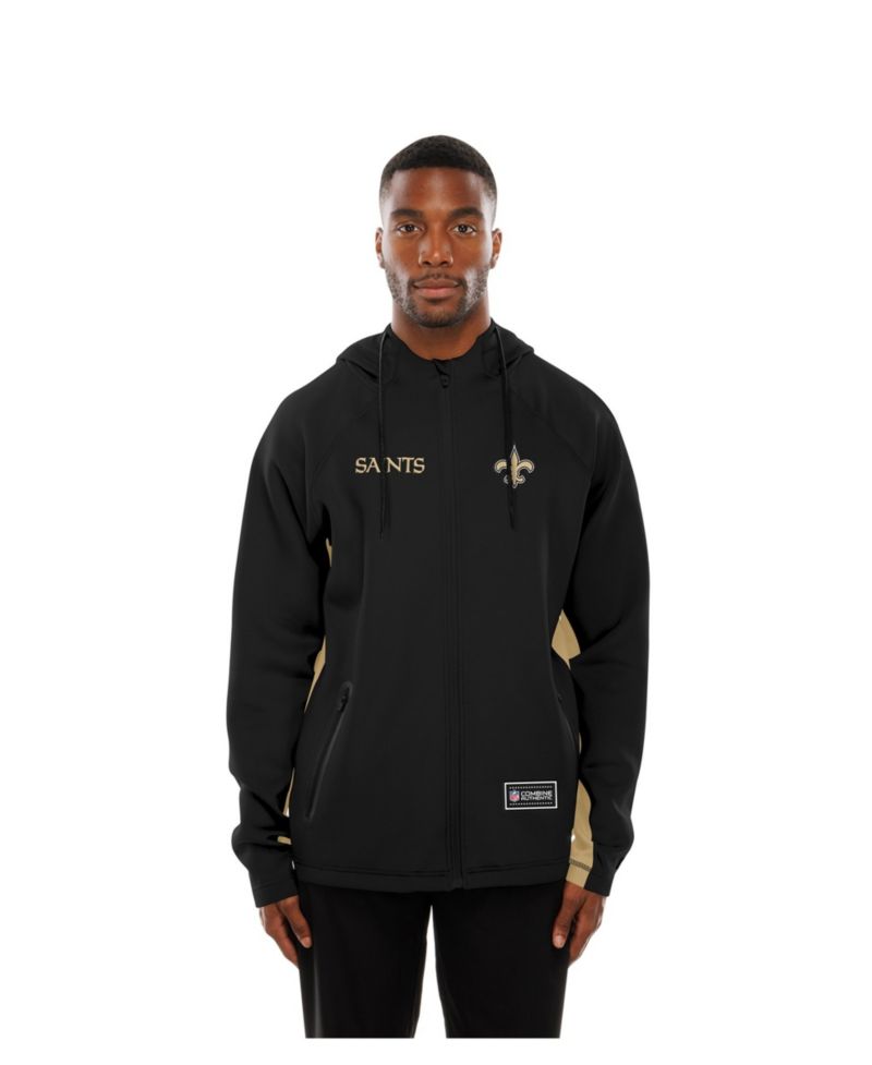 Men's Black New Orleans Saints Combine Authentic Raglan Scuba Full-Zip Hoodie