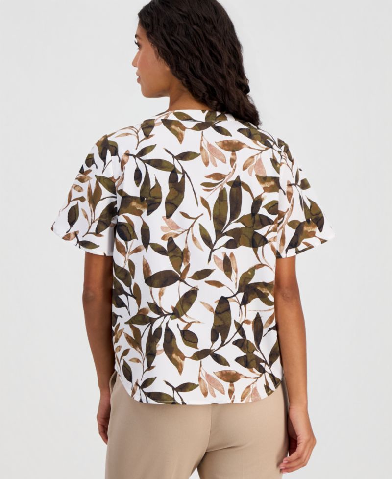 Petite Printed Flutter-Sleeve Top