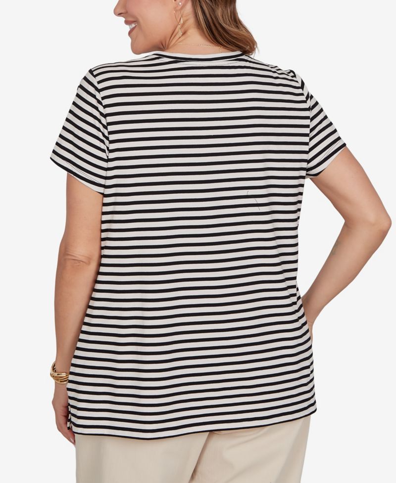 Plus Size Embellished Toucan Stripe Knit T-Shirt