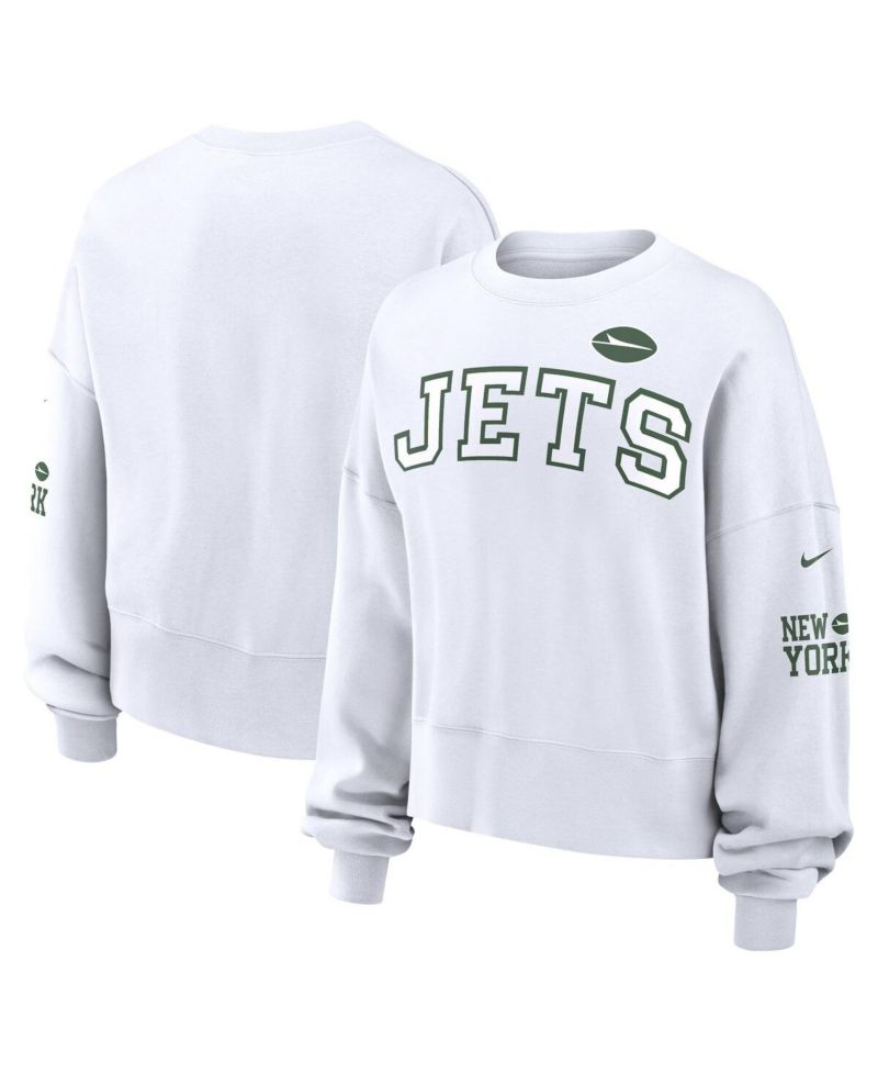 Women's White New York Jets Oversized Long Sleeve Cropped Sweatshirt