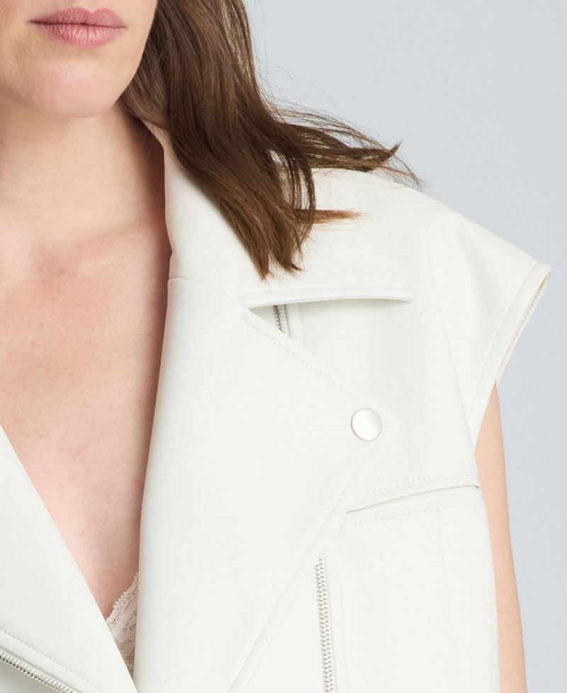 Women's Boxy Moto Faux Leather Sleeveless Vest
