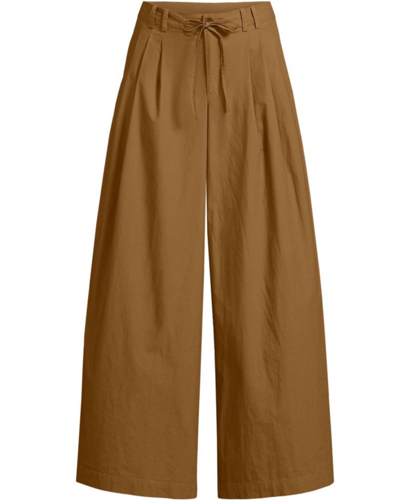 Women's Poplin Mid Rise Pleated Slouchy Pants