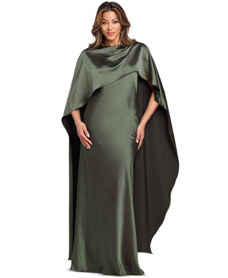 Women's Long Satin Boat Neck Dress