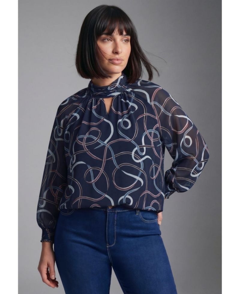 Plus Size Ruched Keyhole Sheer Tunic