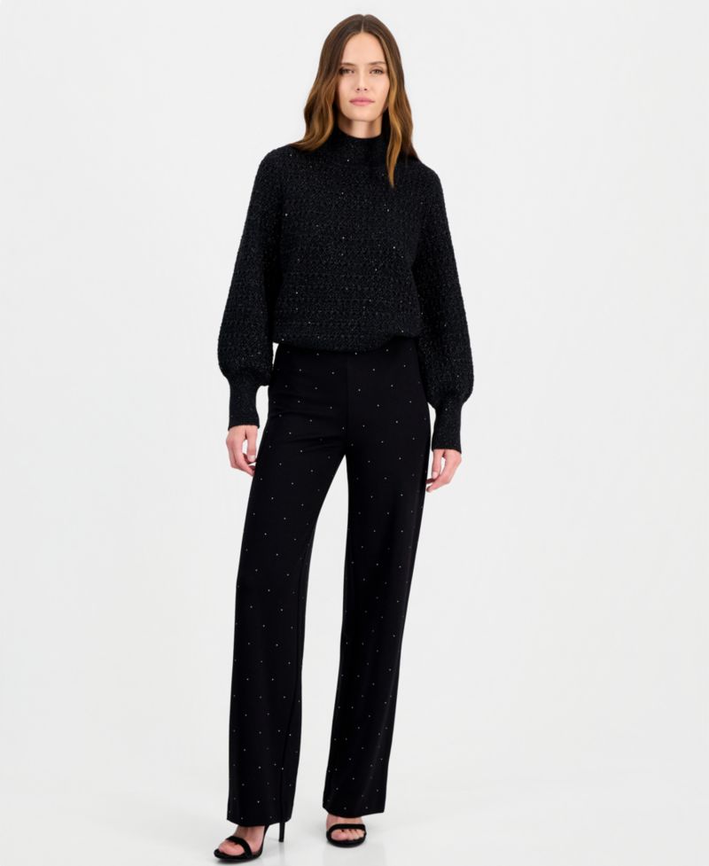 Petite Serenity Embellished High-Waisted Wide-Leg Pants