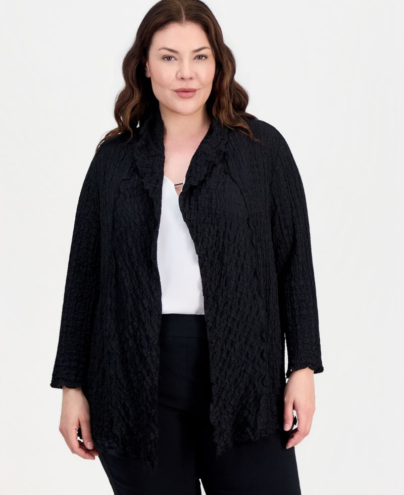 Plus Size Textured Open-Front Jacket