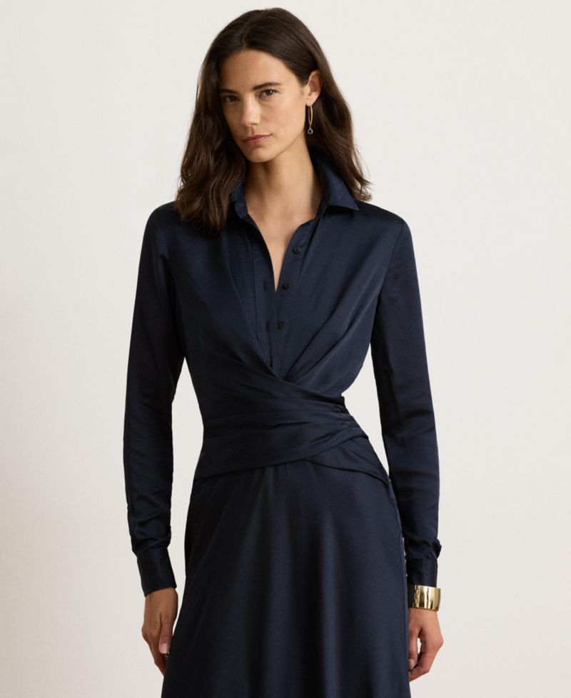 Women's Pleated Button-Up Charmeuse Gown