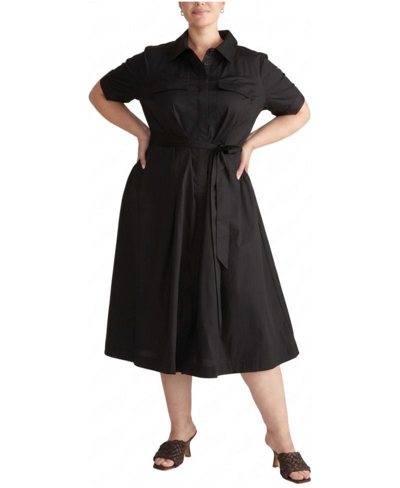 Plus Size City Midi-Length Button-Front Poplin Shirtdress