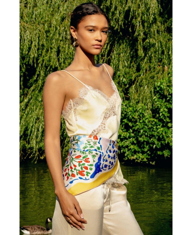 Women's Yellow Garden Double Sided Silk Scarf