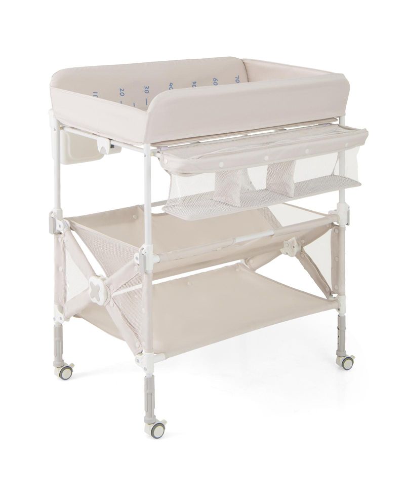 Portable Baby Changing Table with Wheels and Large Storage Rack Convenient and Mobile for Nursery Organization