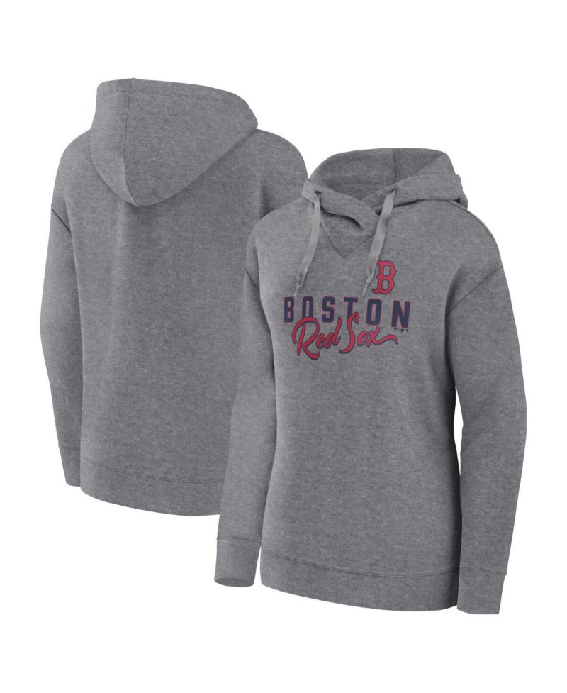Women's Heather Gray Boston Red Sox Script Favorite Lightweight Fitted Pullover Hoodie