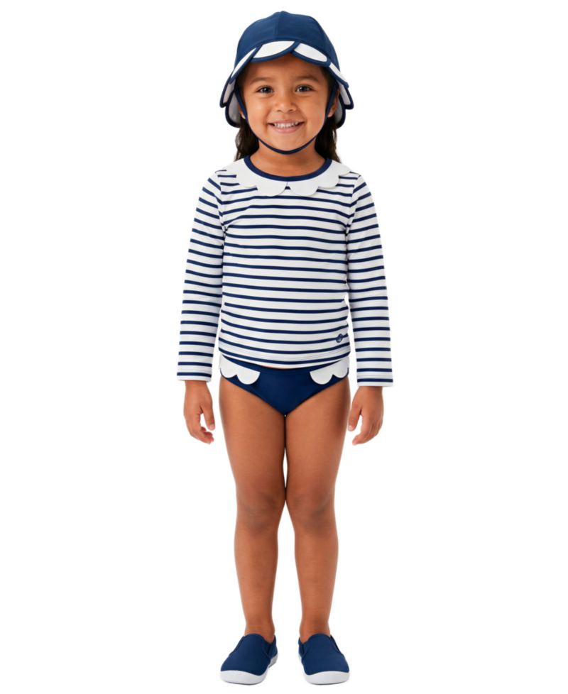 Baby Girls' Long-Sleeve Rash Guard Top, Bottoms & Hat, 3-Piece Set