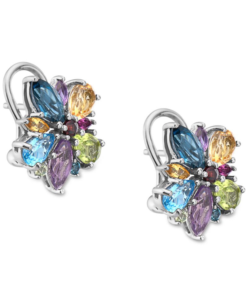EFFY® Multi-Gemstone Flower Stud Earrings (6-1/20 ct. t.w.) in Sterling Silver