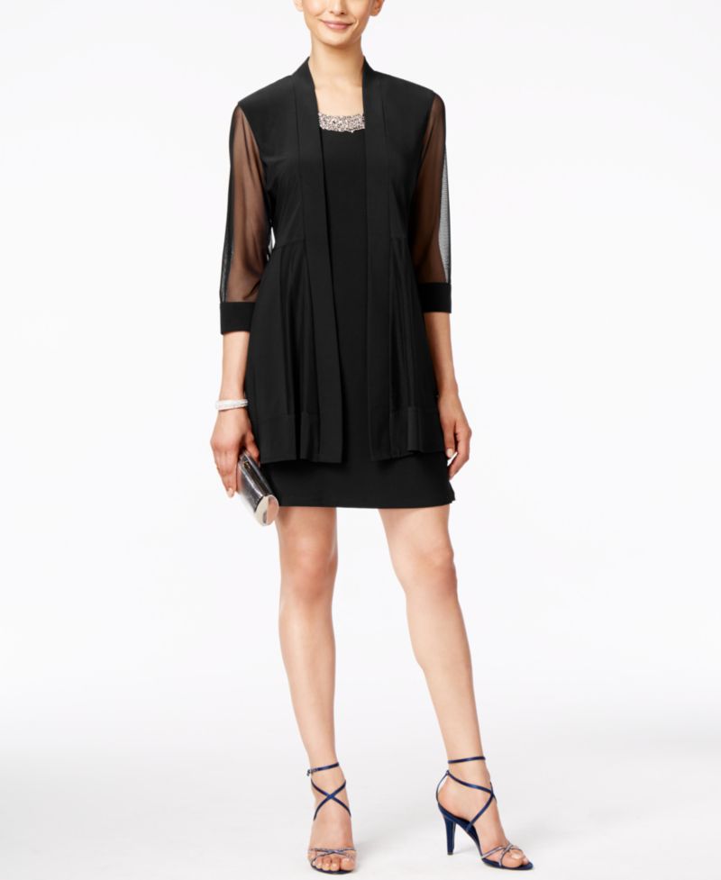 Embellished Dress and Illusion Duster Jacket