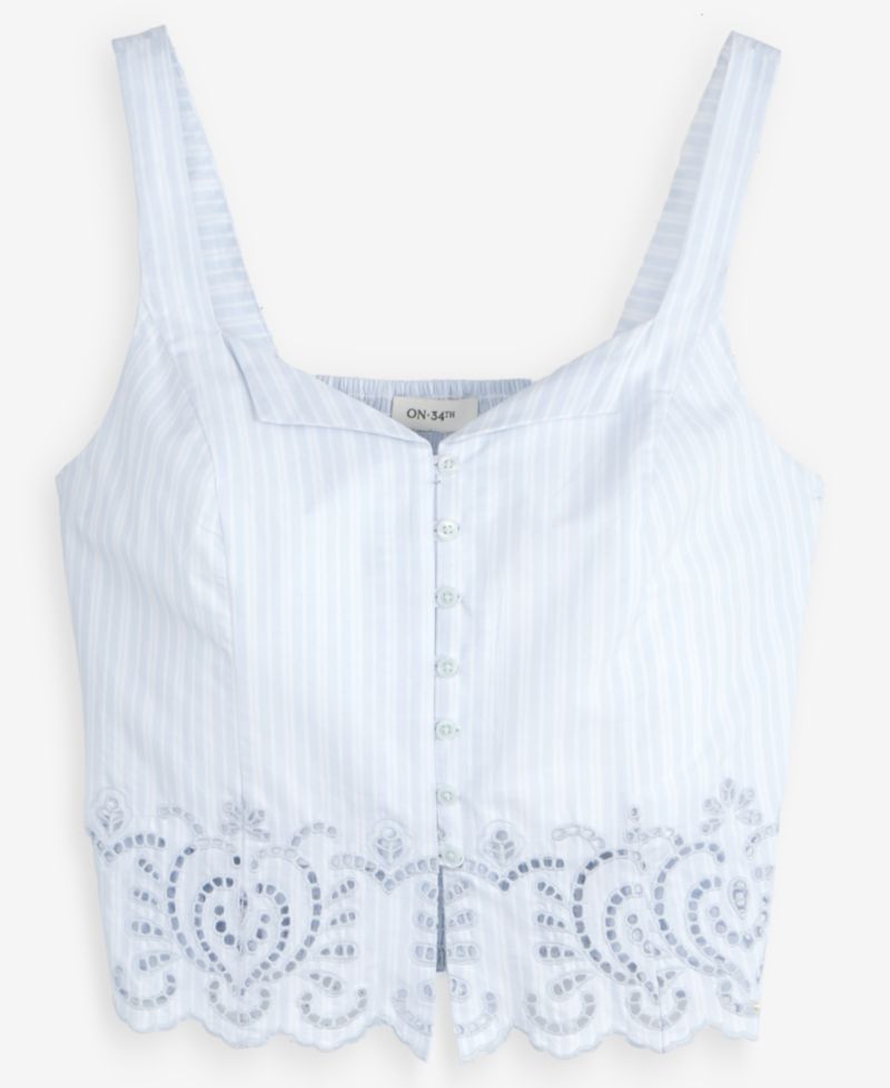 Women's Cotton Button-Front Cutwork Tank Top