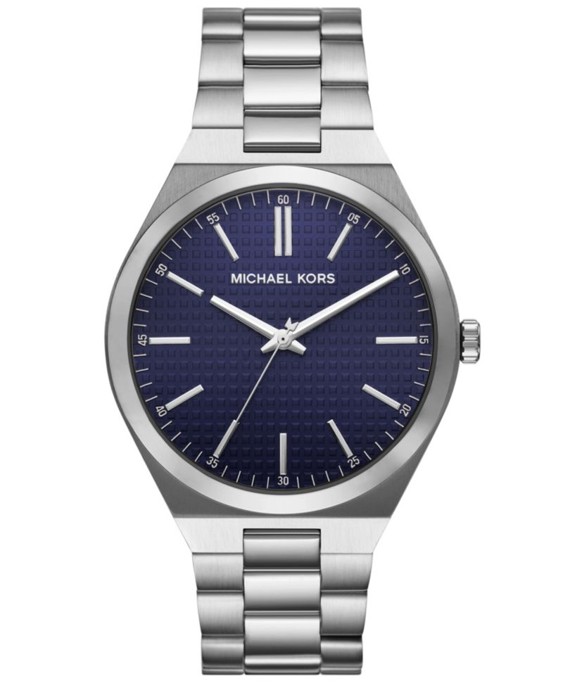 Men's Lennox Three-Hand Silver-Tone Stainless Steel Watch, 43mm
