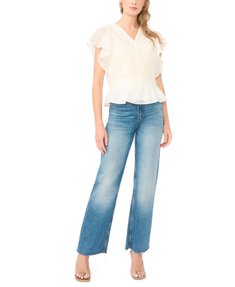 Women's Lace Front Wrap Peplum Top