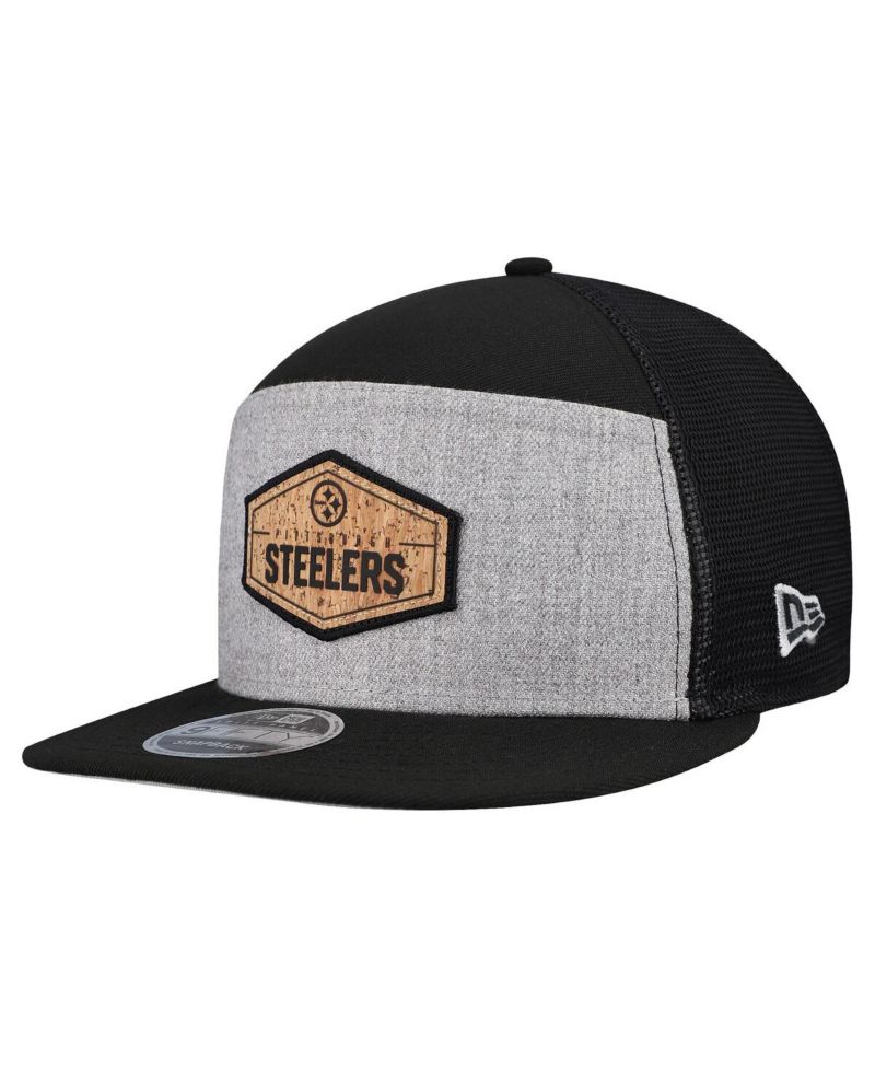 Men's Gray/Black Pittsburgh Steelers Cork Split Panel 9FIFTY Trucker Snapback Hat