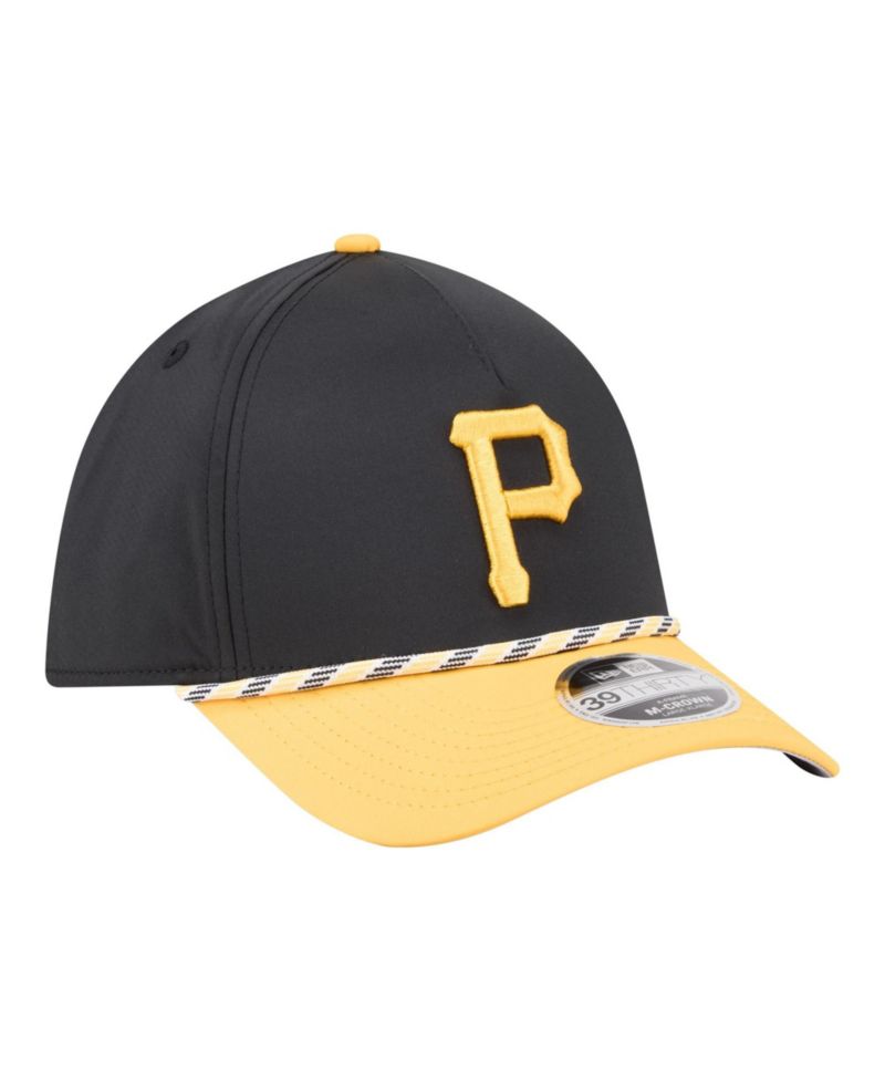 Men's Black/Gold Pittsburgh Pirates Rope M-Crown A-Frame 39THIRTY Flex Hat