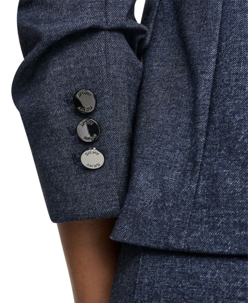 Women's Faux Denim Short Ruched-Sleeve Blazer