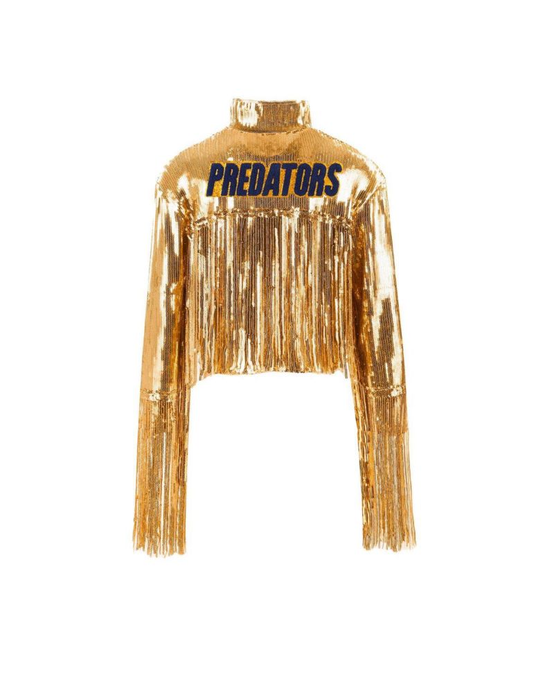 Women's Gold Nashville Predators Cropped Sequin Fringe Jacket