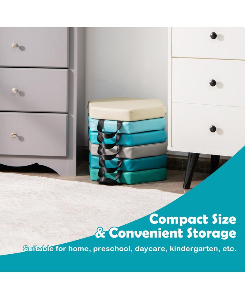 6 Pieces Multifunctional Hexagon Toddler Floor Cushions Classroom Seating with Handles