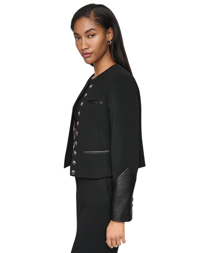 Women's Cropped Collarless Long-Sleeve Jacket