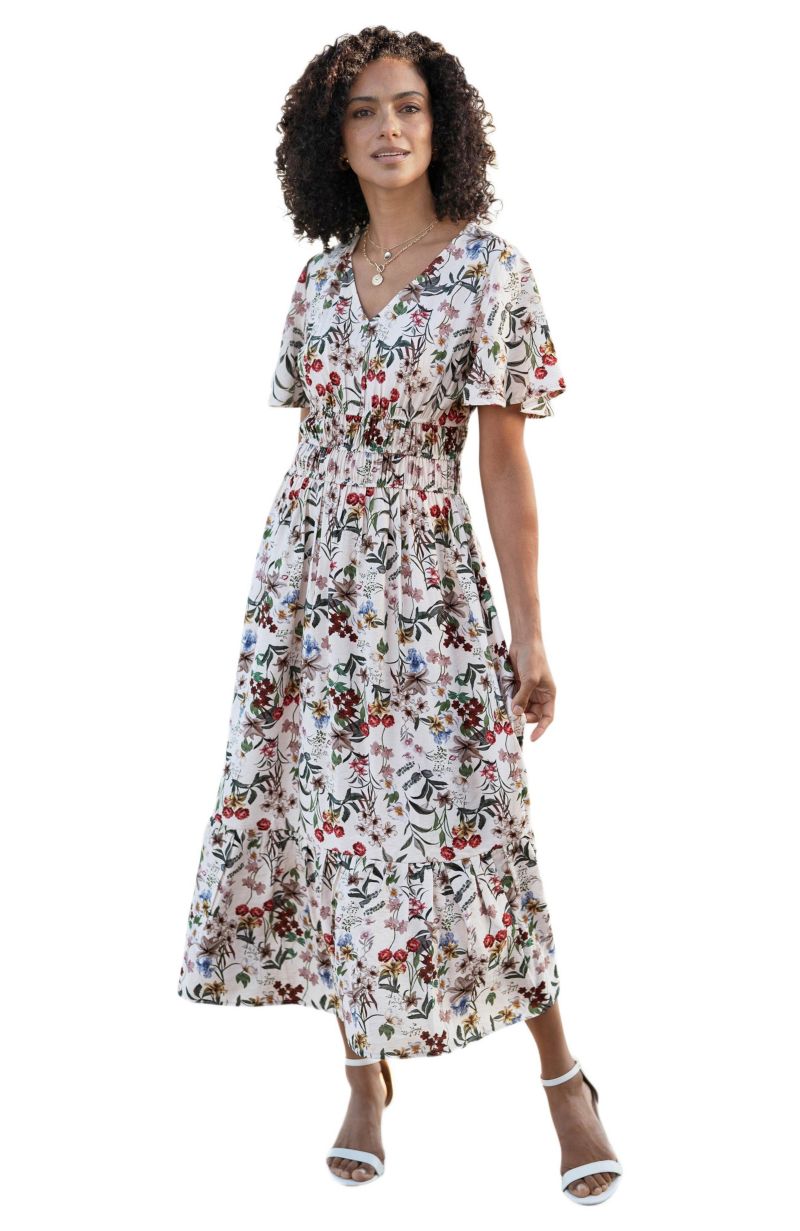Women's Botanical Print Viscose Midi Dress