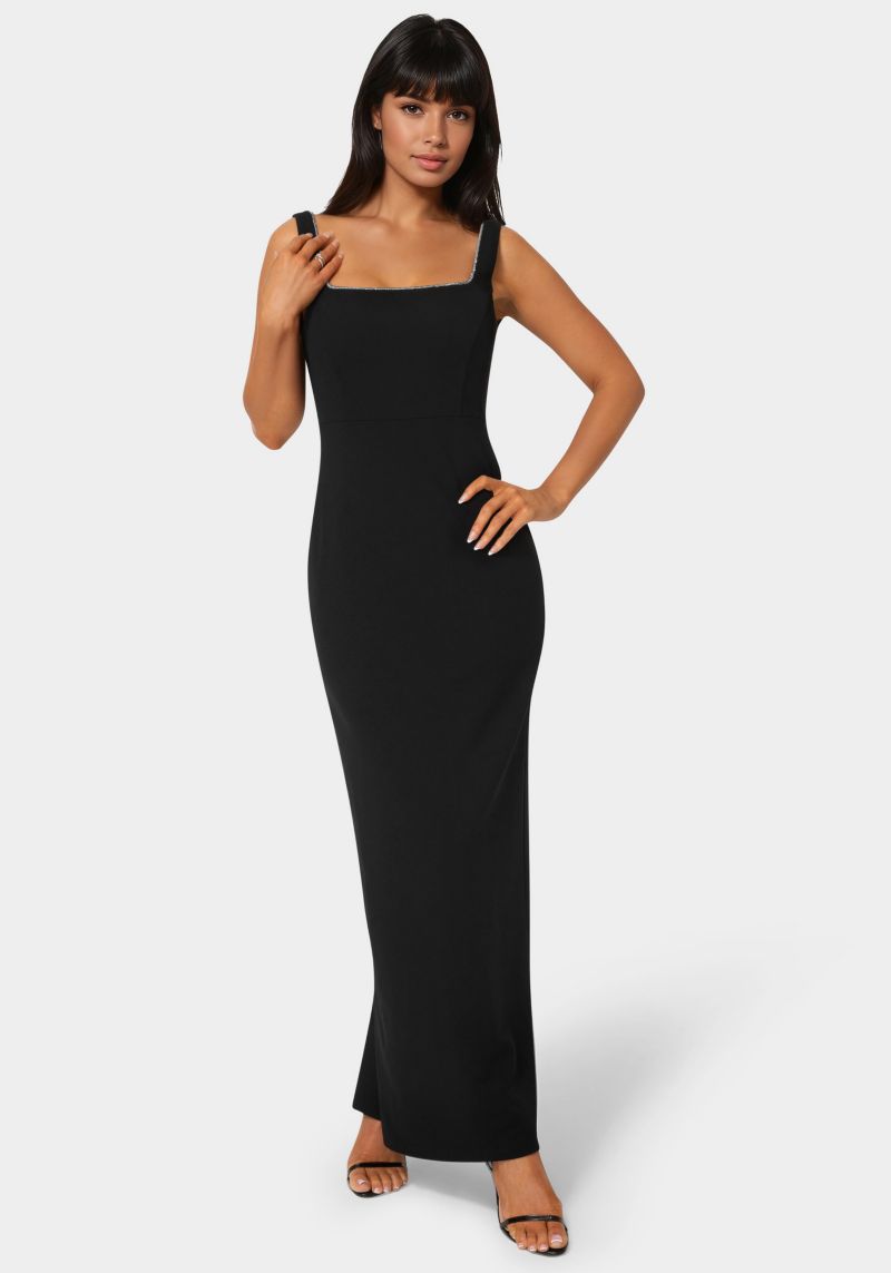 Women's Square Neck Maxi Dress with Rhinestones