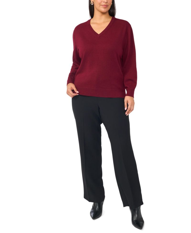 Plus Size V-Neck Long-Sleeve Racking-Trim Sweater