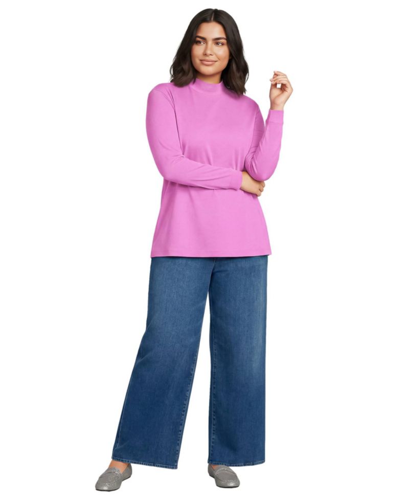 Plus Size Relaxed Cotton Long Sleeve Mock Turtleneck