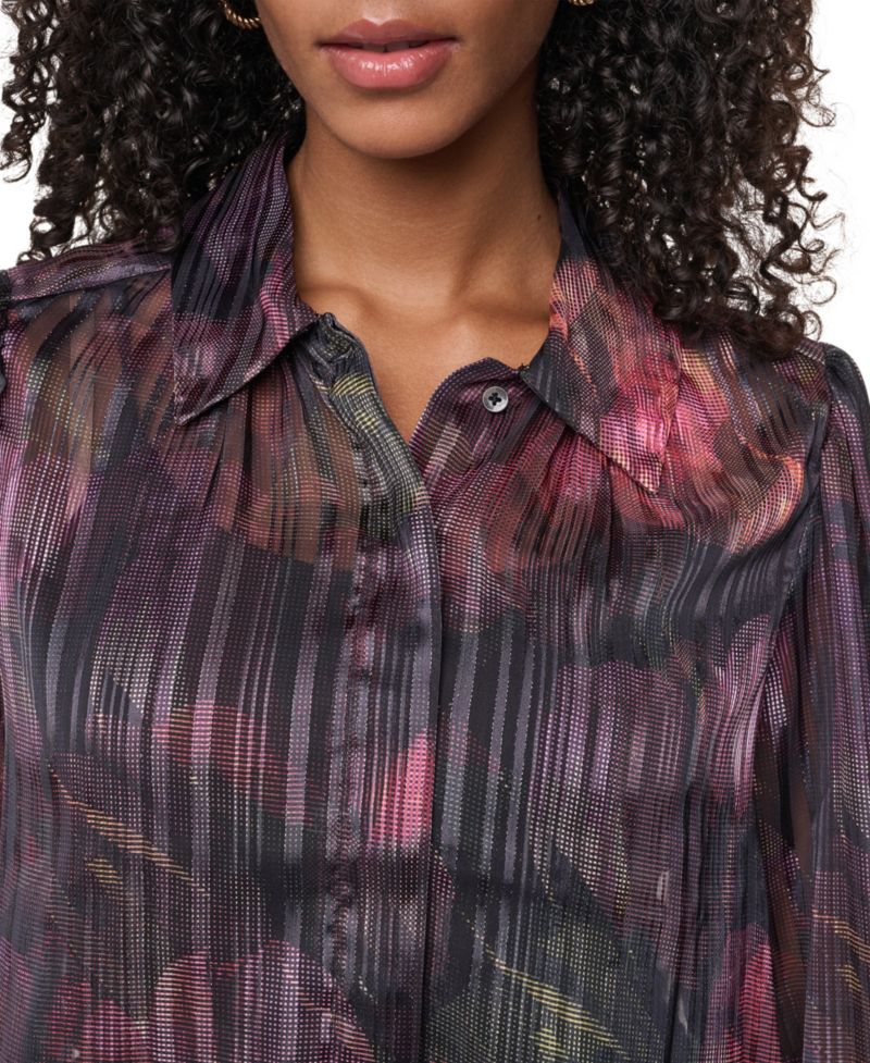 Petite Puff-Sleeve Button-Front Blouse