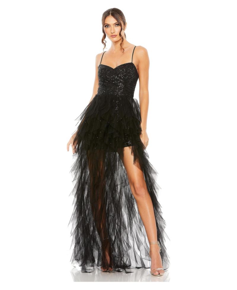 Women's Ieena Sequin Mini Dress With High Low Ruffle Tiered Train