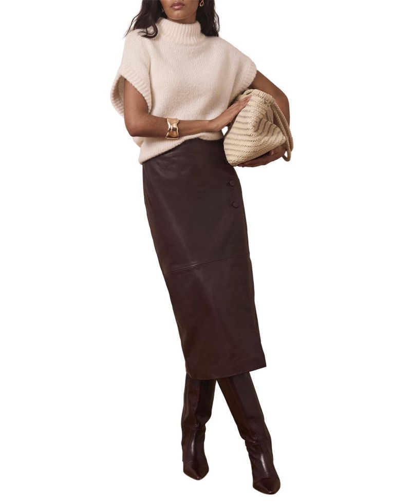 Women's Leather Wrap Midi Skirt