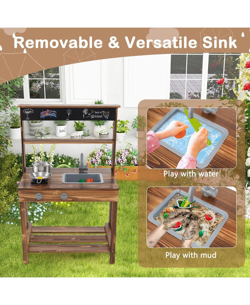 Mud Kitchen Wooden Water Play Activity Table with Planting Pots