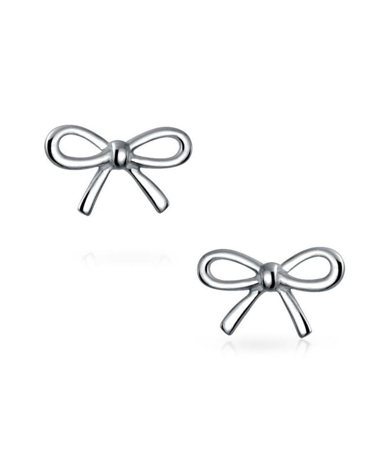 Dainty Ribbon Bow Stud Earrings Rose Gold Plated .925 Sterling Silver