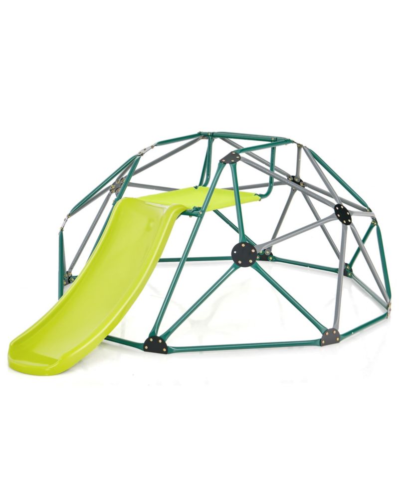 8FT Climbing Dome w/ Slide Outdoor Kids Jungle Gym Dome Climber Green and Gray