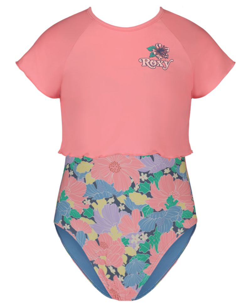 Girls' 8-16 Scoop Neck Top & Floral One-Piece Swimsuit, 2-Piece Set