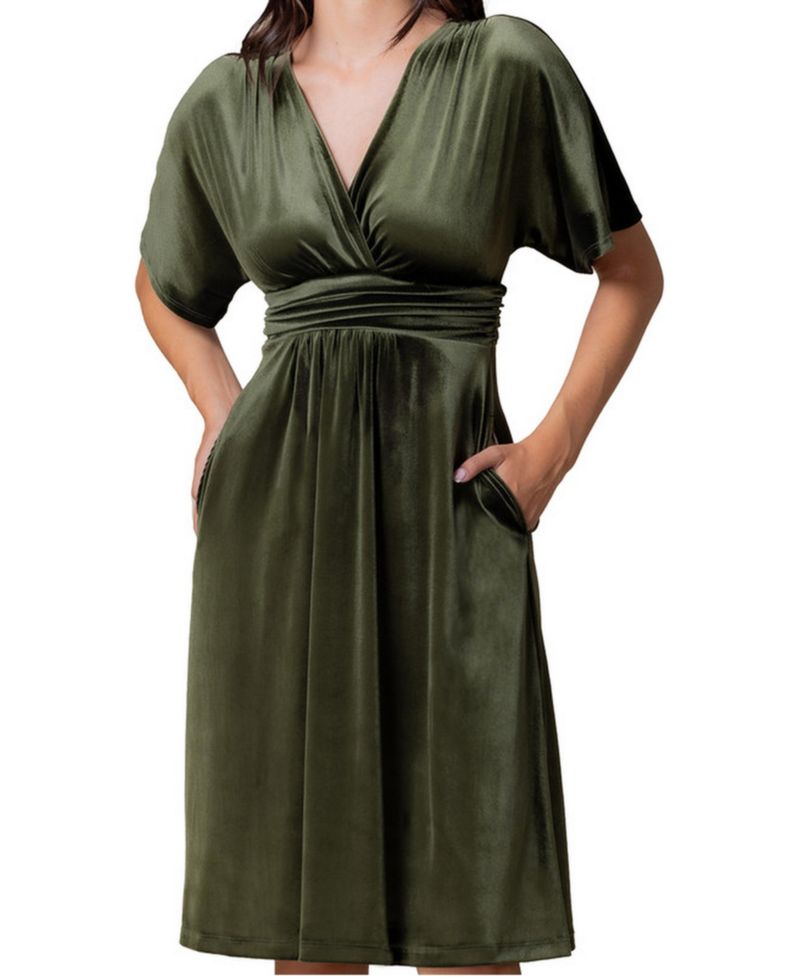Women's Angelic Velvet Midi Cocktail Dress with Pockets