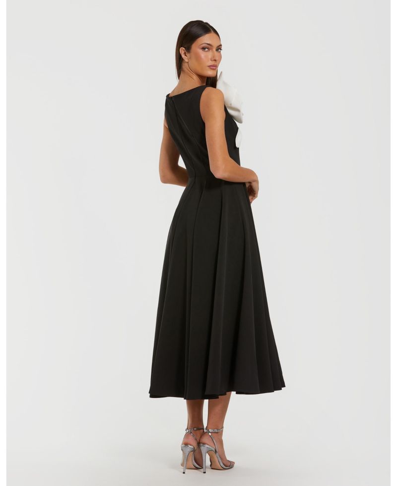 Women's Floral-Applique Boat-Neck Sleeveless A-Line Midi Dress