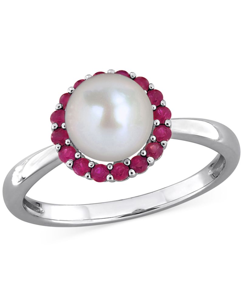 Cultured Freshwater Pearl (7-7.5mm) & Ruby (1/3 ct. t.w.) Ring in Sterling Silver