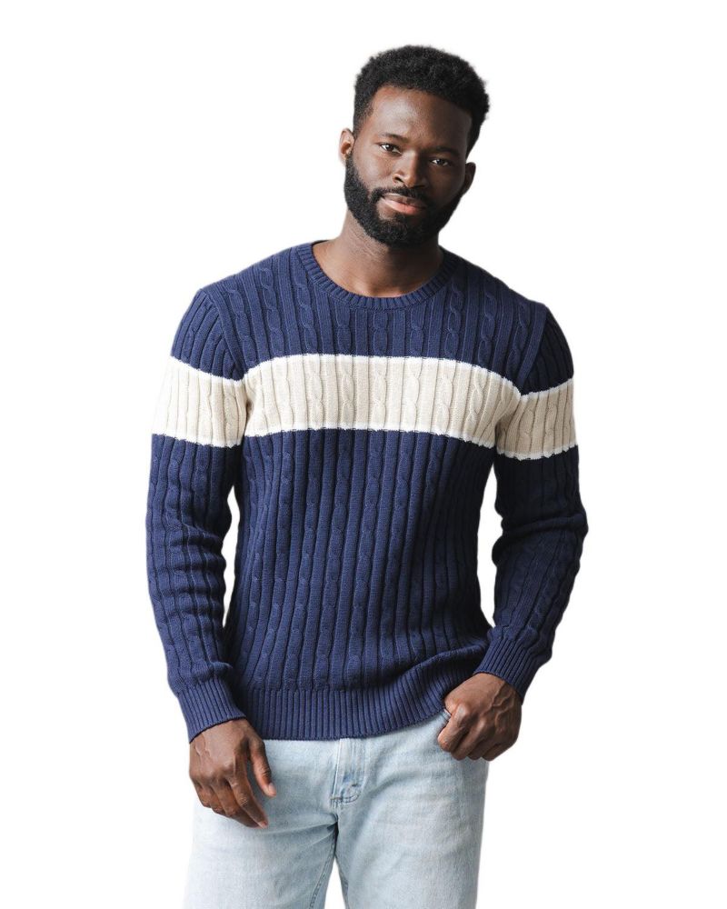 Men's Organic Crew Neck Cable Sweater
