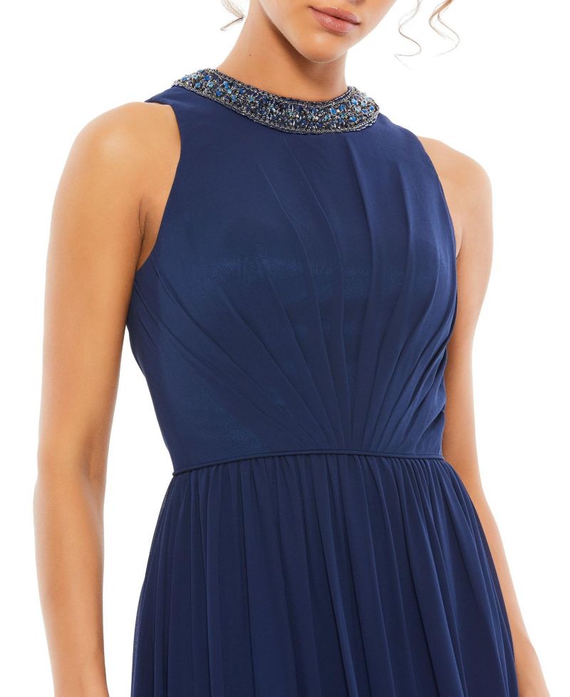 Women's Ieena Bejeweled Neckline Pleated Chiffon Gown