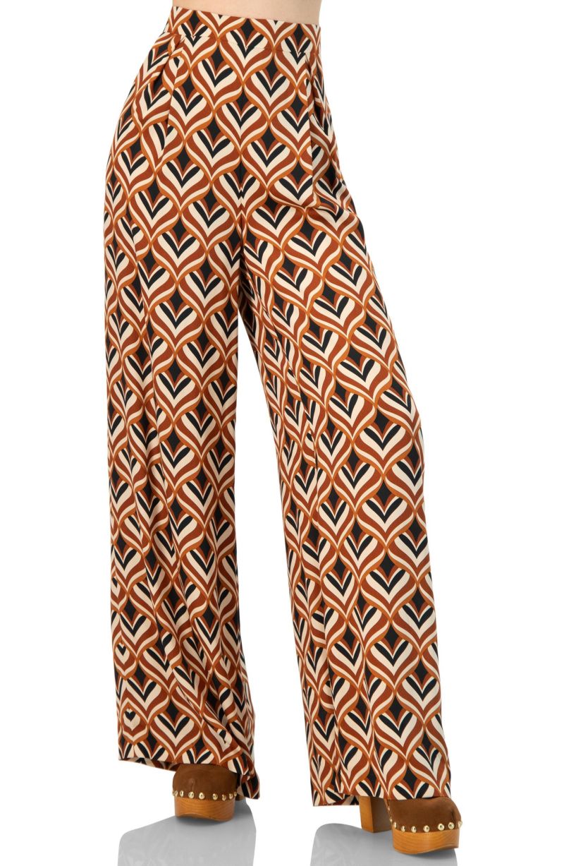 Women's Geometric Wide Leg Printed Pants with Side Zipper