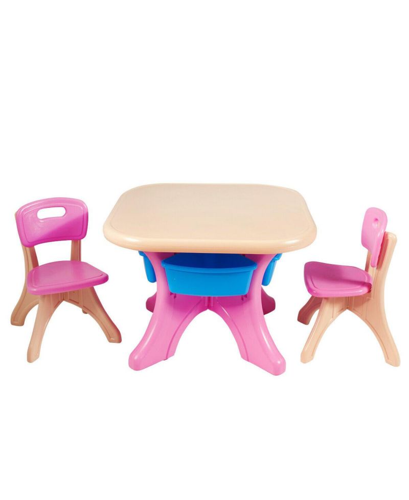 Kids In/Outdoor Plastic Storage Play Table & Chair Set, 3-Piece