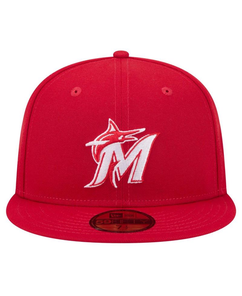 Men's Red Miami Marlins White Logo 59Fifty Fitted Hat