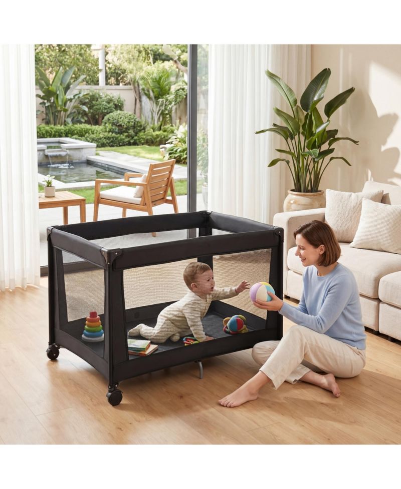 Portable Baby Playard with Soft Mattress, Breathable Mesh Sides